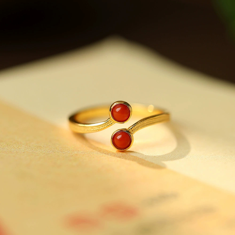 Red Agate Silver Gold Harmony Ring