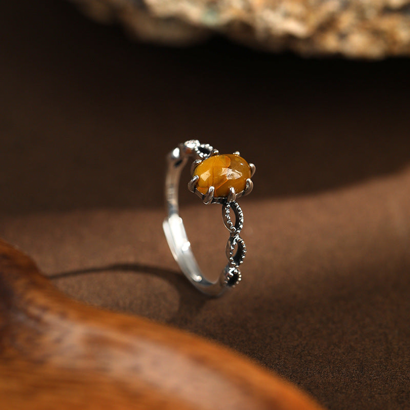 Red Agate Hetian Jade Silver Protection Ring