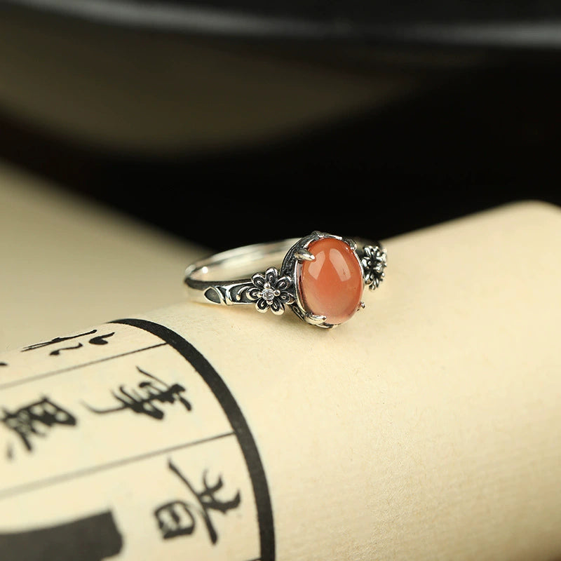 Red Agate Turquoise Silver Healing Ring