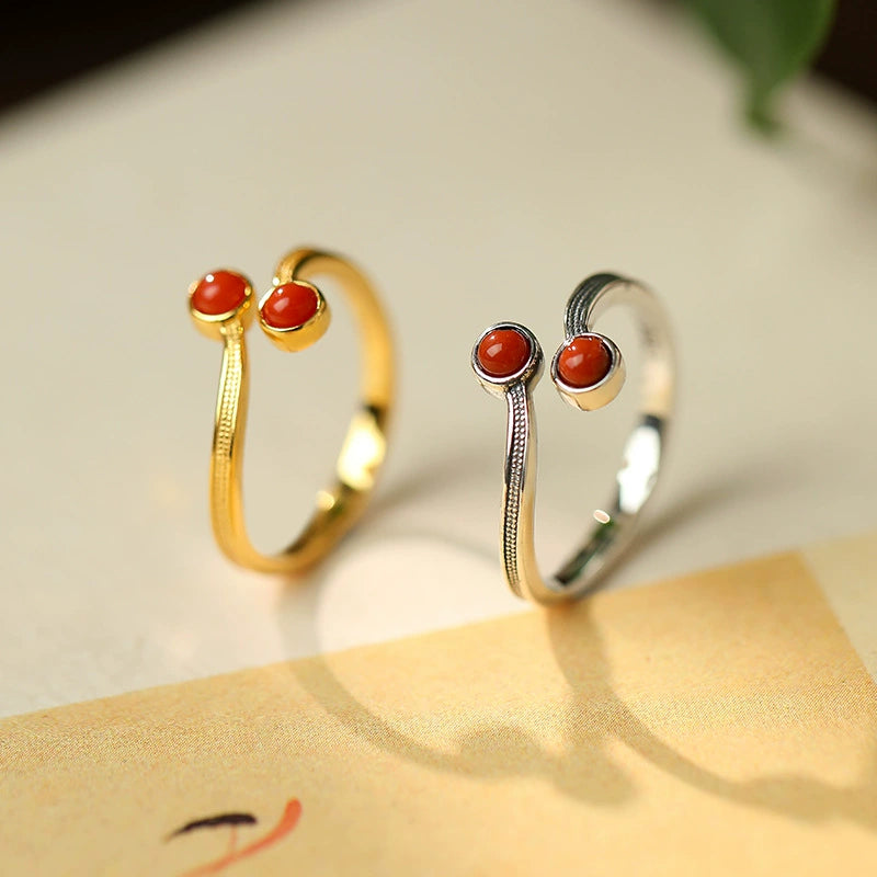 Red Agate Silver Gold Harmony Ring