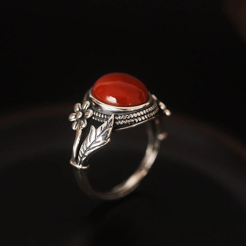 Turquoise Red Agate Silver Protection Ring