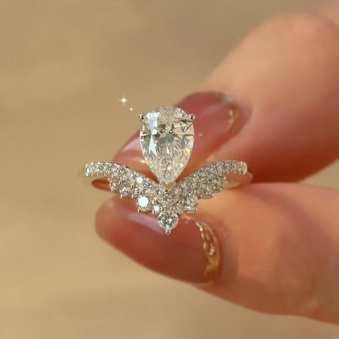 Pear Cut Wing Halo Plated Ring