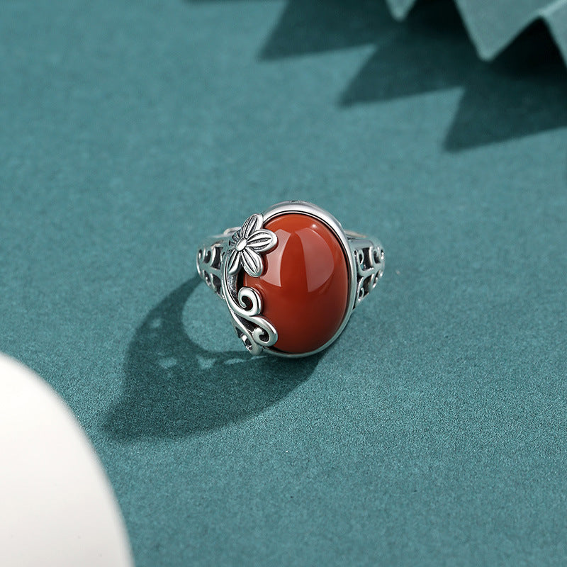 Red Agate Silver Healing Protection Ring