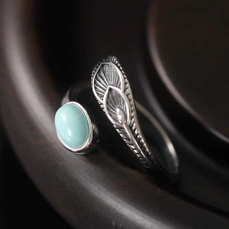 Red Agate Amethyst Turquoise Feather Ring