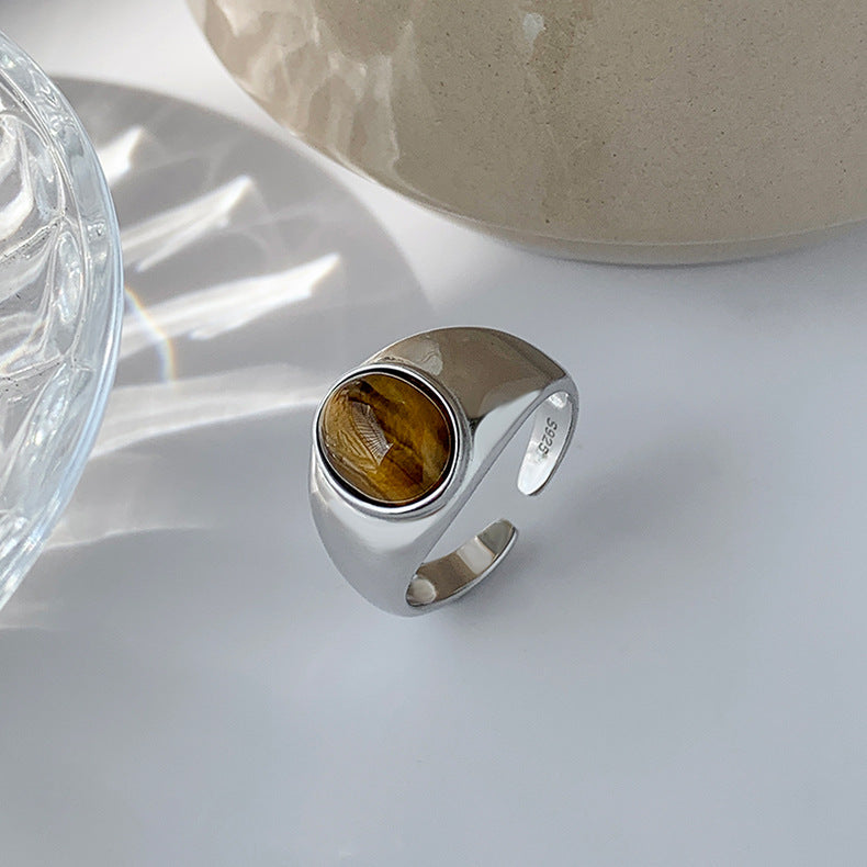 Tiger Eye Silver Protection Balance Ring