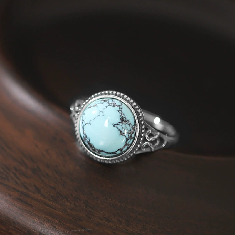 Turquoise Egg Silver Healing Harmony Ring