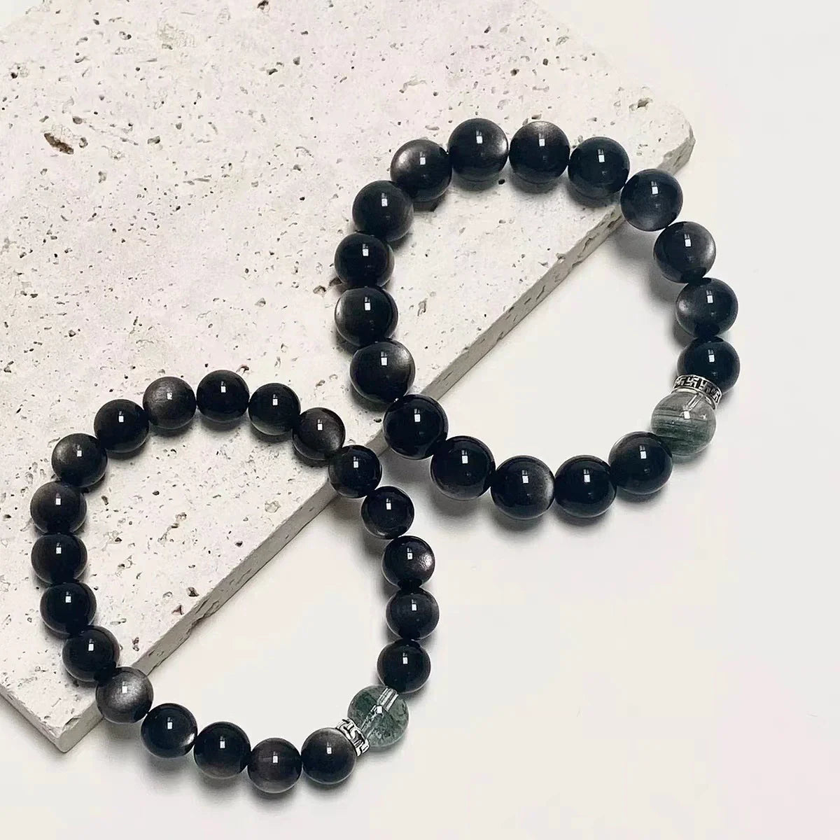 Black Obsidian Green Phantom Quartz Protection Bracelet