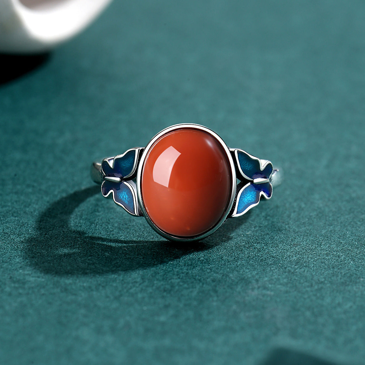Red Agate Butterfly Courage Confidence Ring