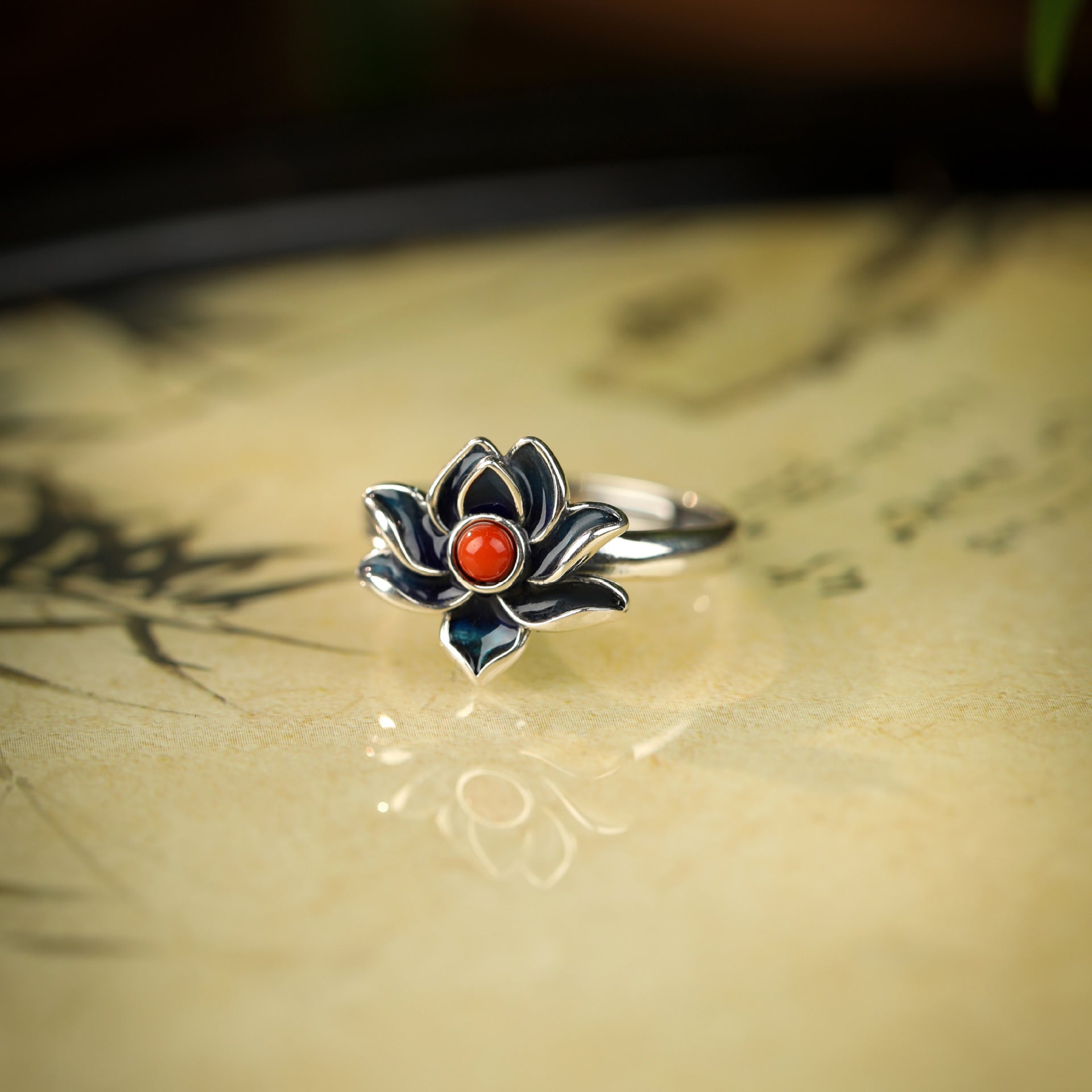 Red Agate Jade Turquoise Silver Protection Ring