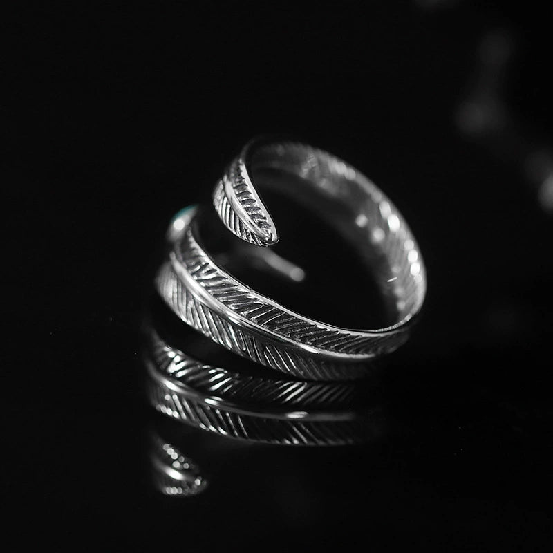 Turquoise Feather Silver Healing Ring