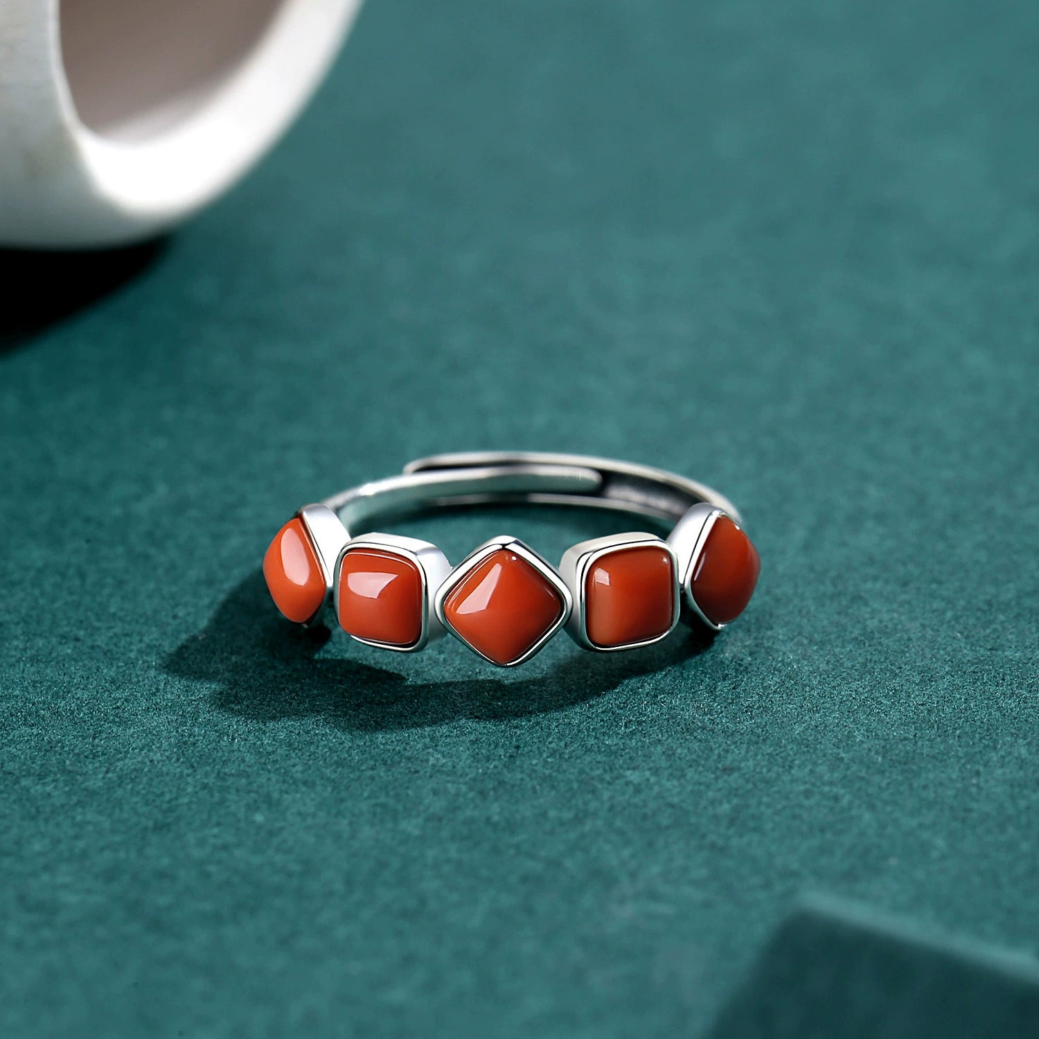 Red Agate Silver Healing Protection Ring