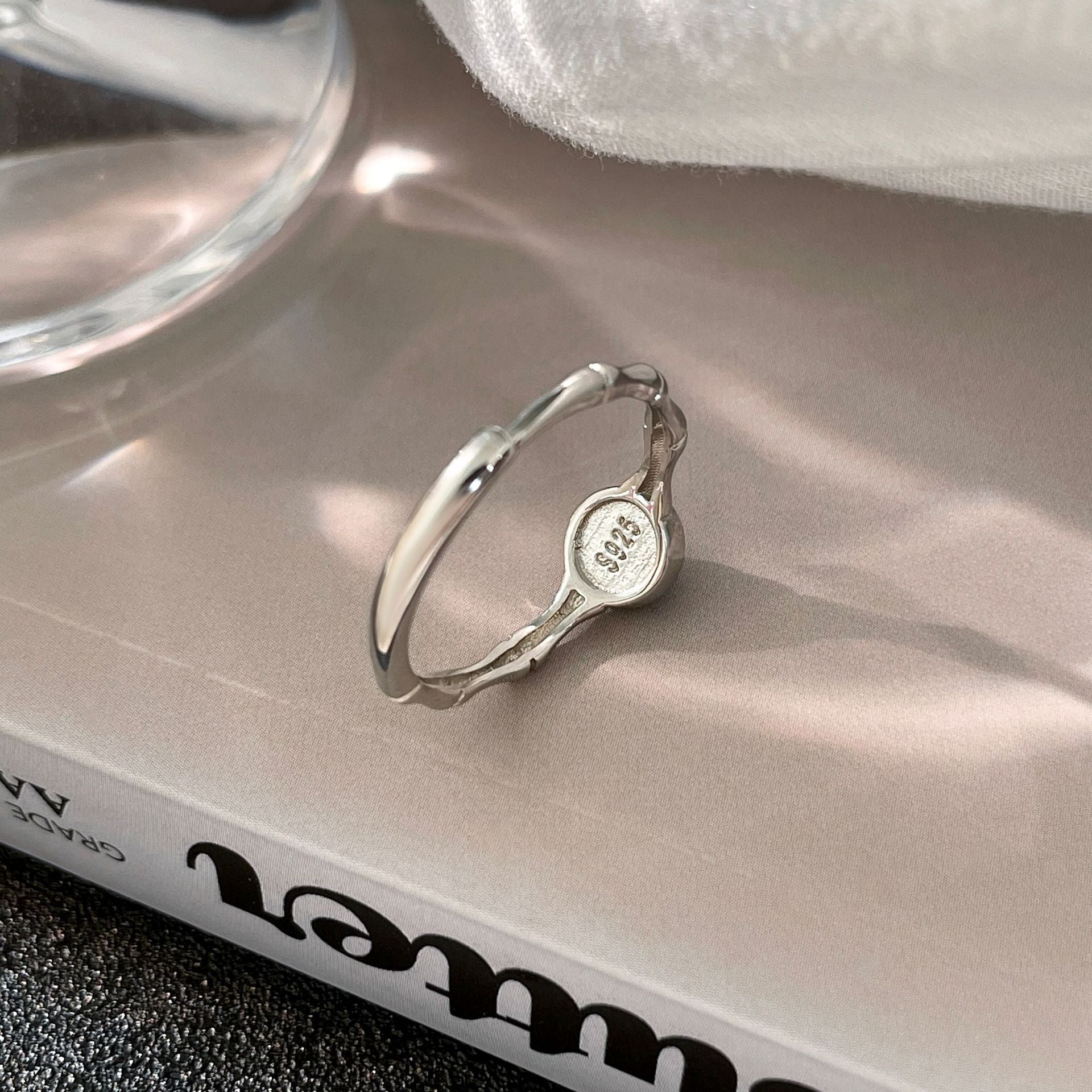 Black Tourmaline Bamboo Silver Balance Ring