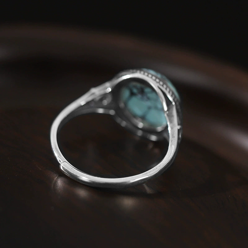 Turquoise Egg Silver Healing Harmony Ring