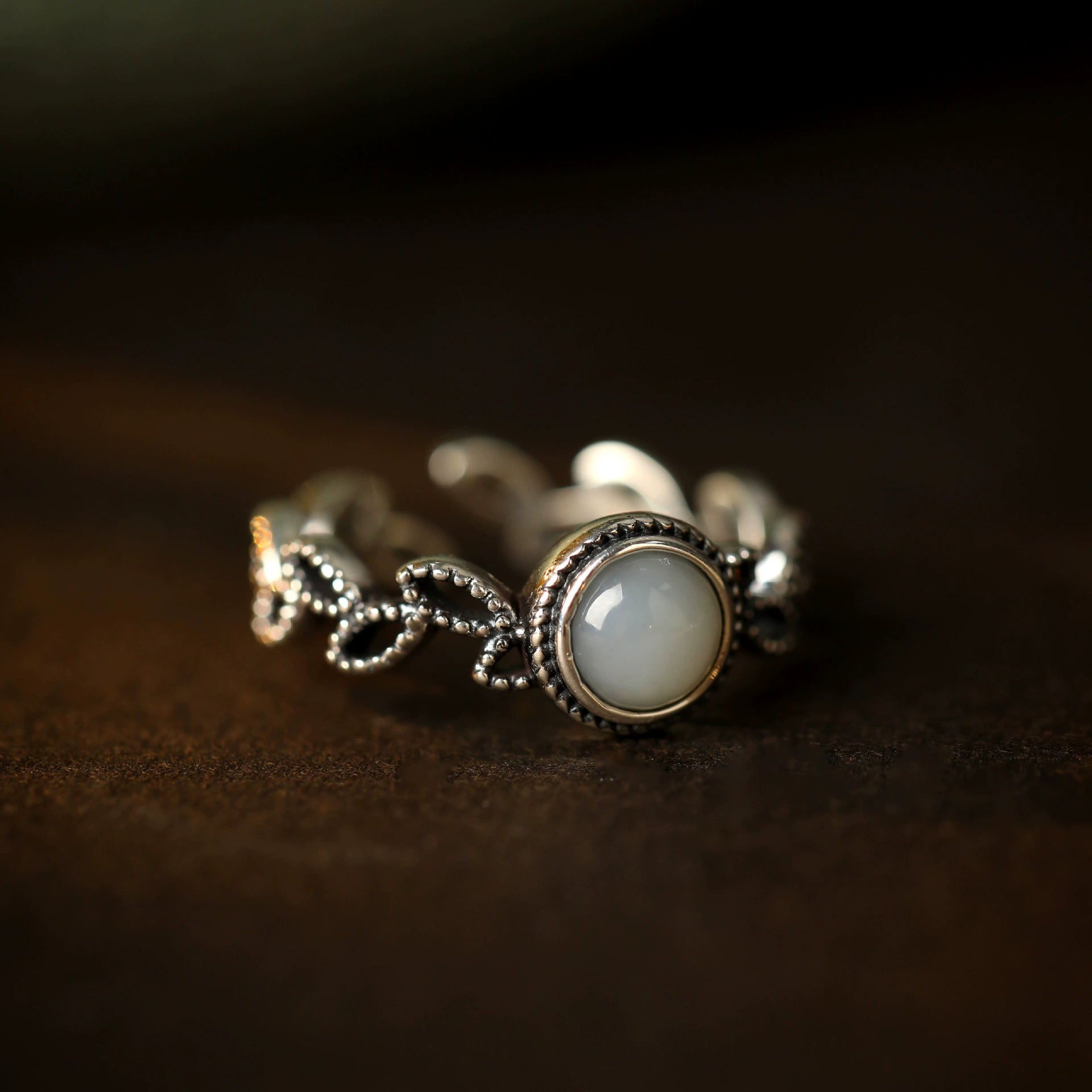 White Jade Red Agate Silver Healing Ring