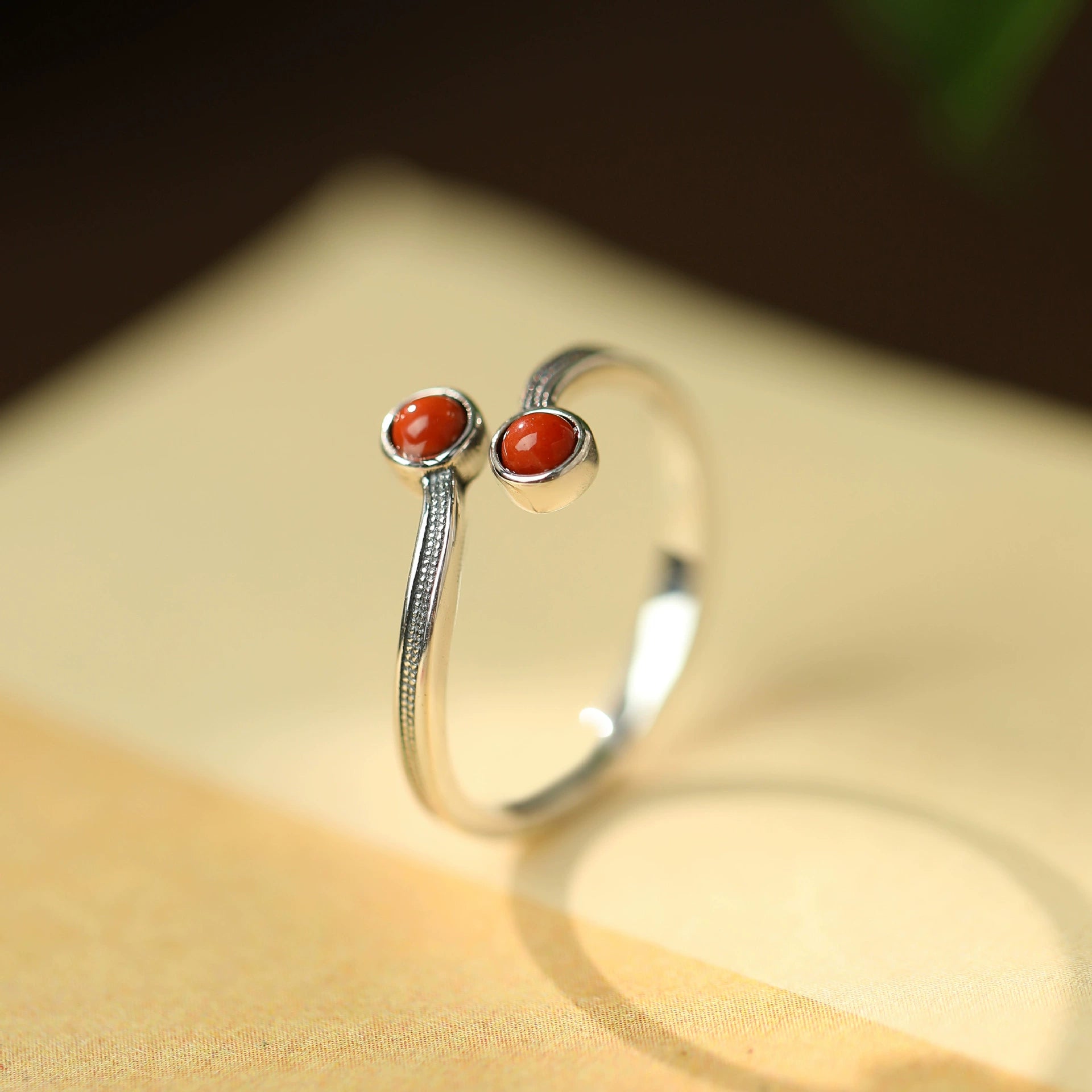 Red Agate Silver Gold Harmony Ring