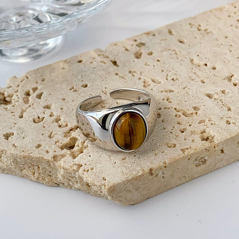 Tiger Eye Silver Protection Balance Ring