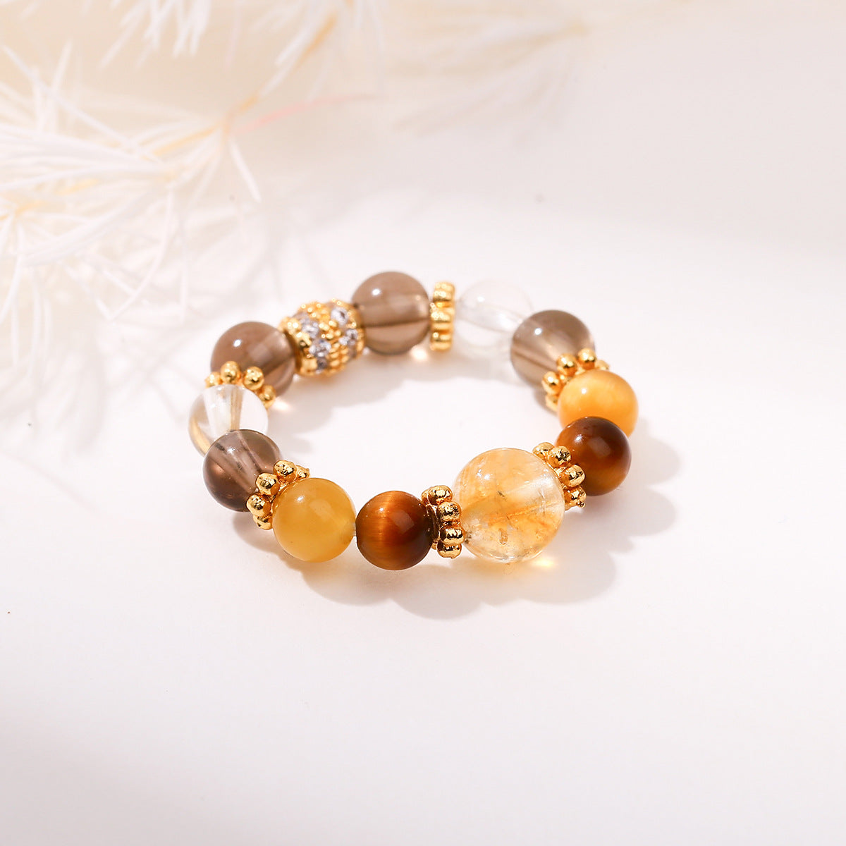 Citrine Tiger Eye Smoky Quartz Abundance Ring