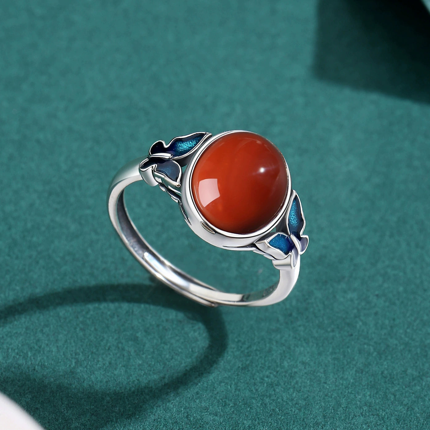 Red Agate Butterfly Courage Confidence Ring