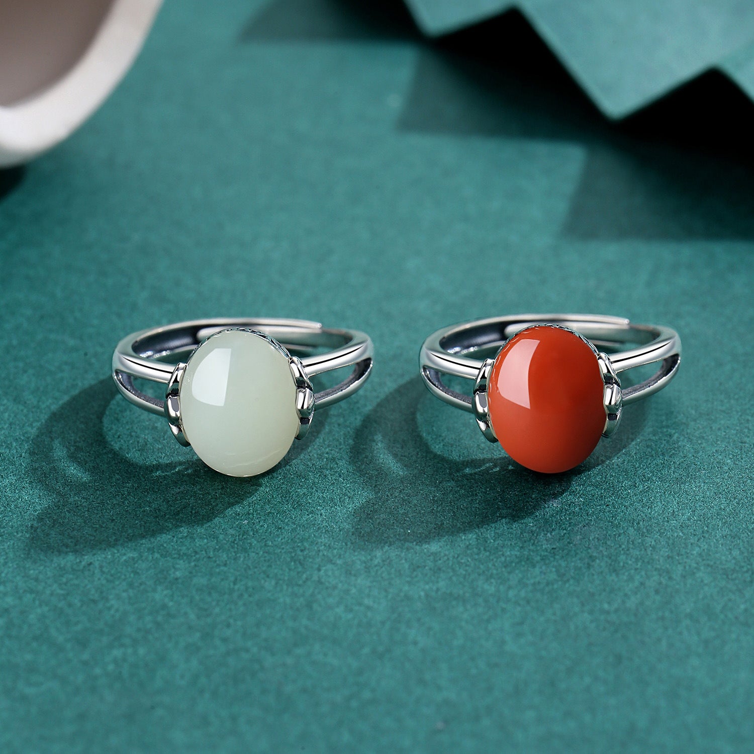 Hetian Jade Red Agate Silver Protection Ring