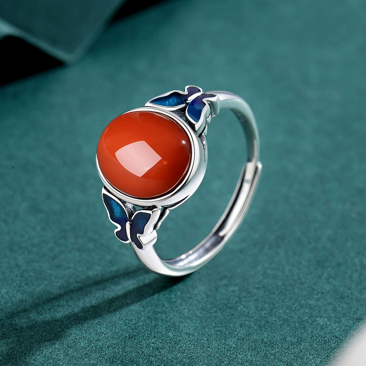 Red Agate Butterfly Courage Confidence Ring