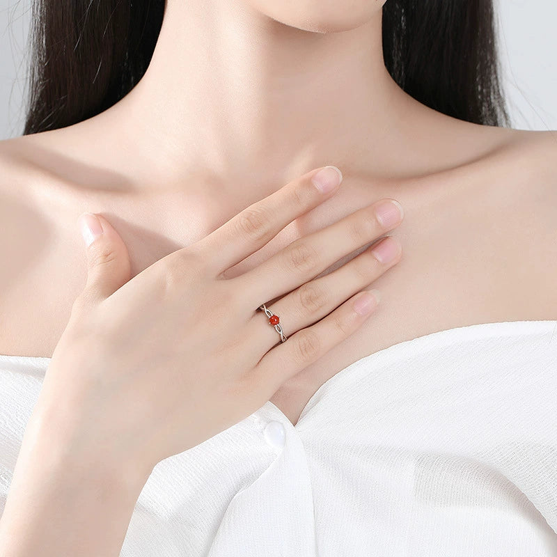 Red Agate Mobius Silver Healing Ring