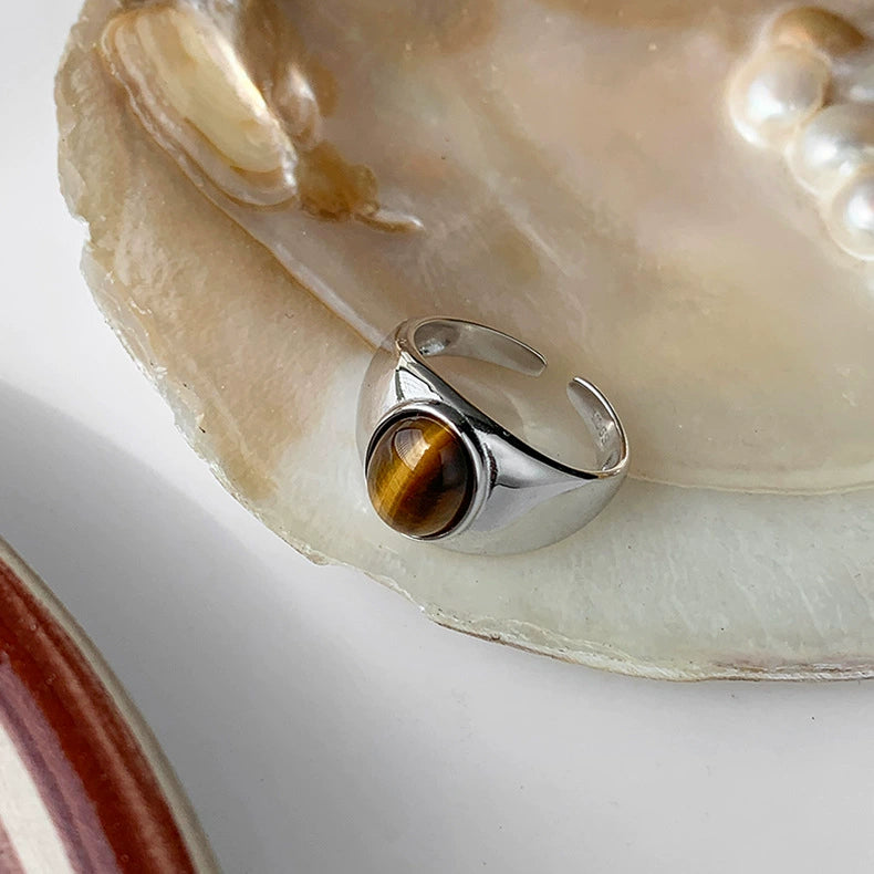Tiger Eye Silver Protection Balance Ring
