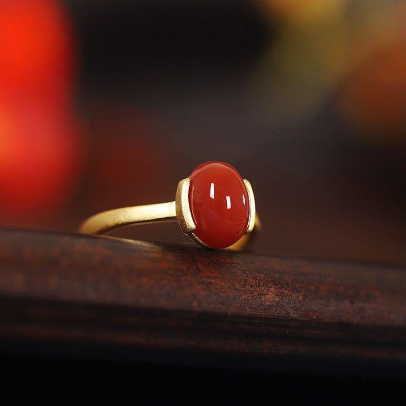 Red Agate Turquoise Gold Silver Protection Ring