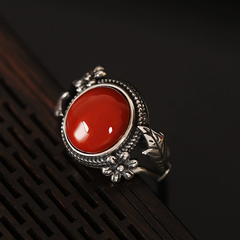 Turquoise Red Agate Silver Protection Ring