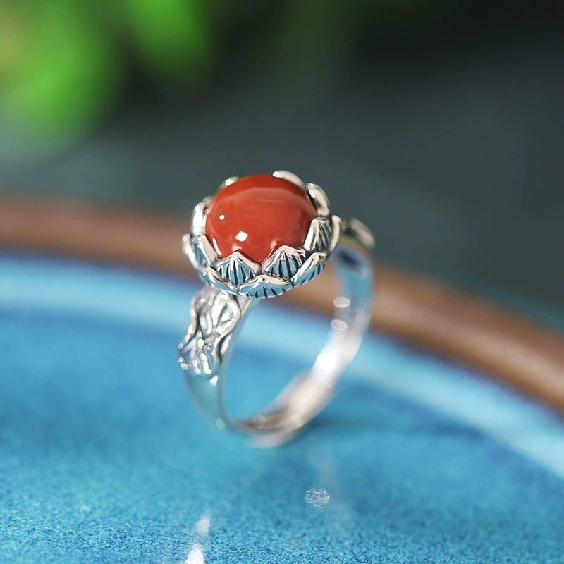 Jade Agate Turquoise Silver Protection Ring