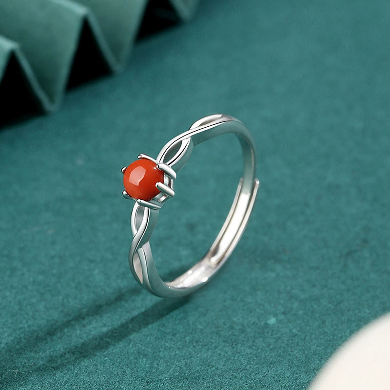 Red Agate Mobius Silver Healing Ring