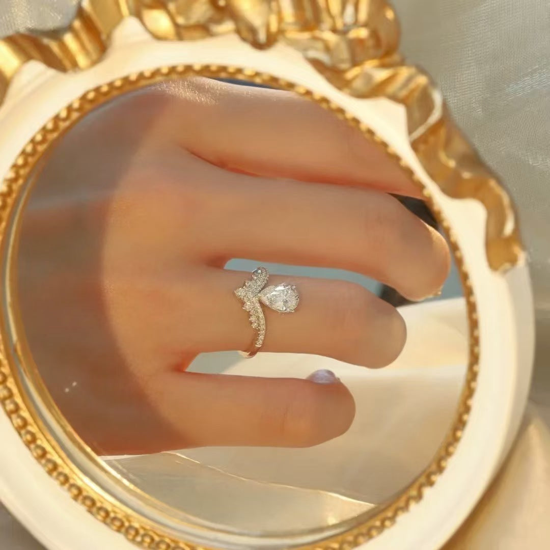 Pear Cut Wing Halo Plated Ring
