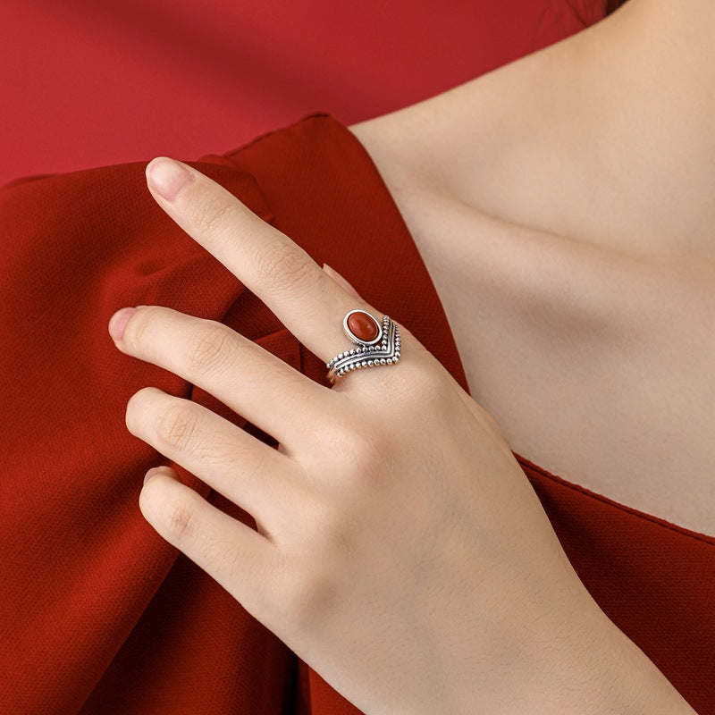 Red Agate Turquoise Prosperity Protection Ring