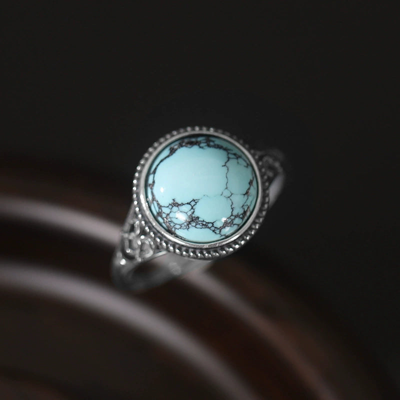 Turquoise Egg Silver Healing Harmony Ring
