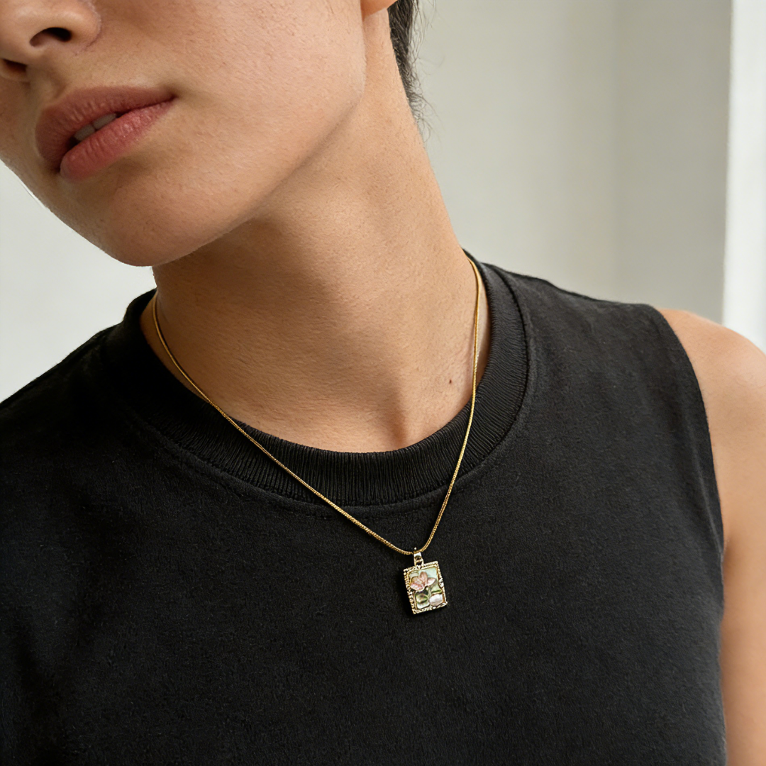 French Enamel Floral Titanium Steel Pendant Necklace