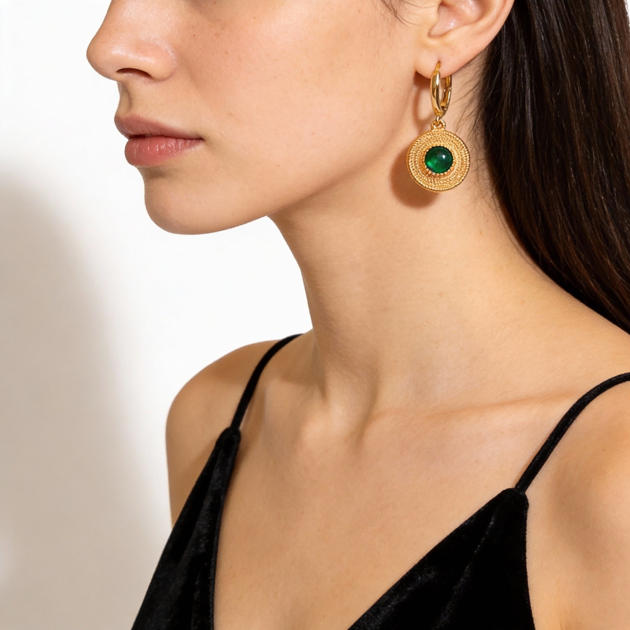 Green Agate Gold Medallion Energy Earrings