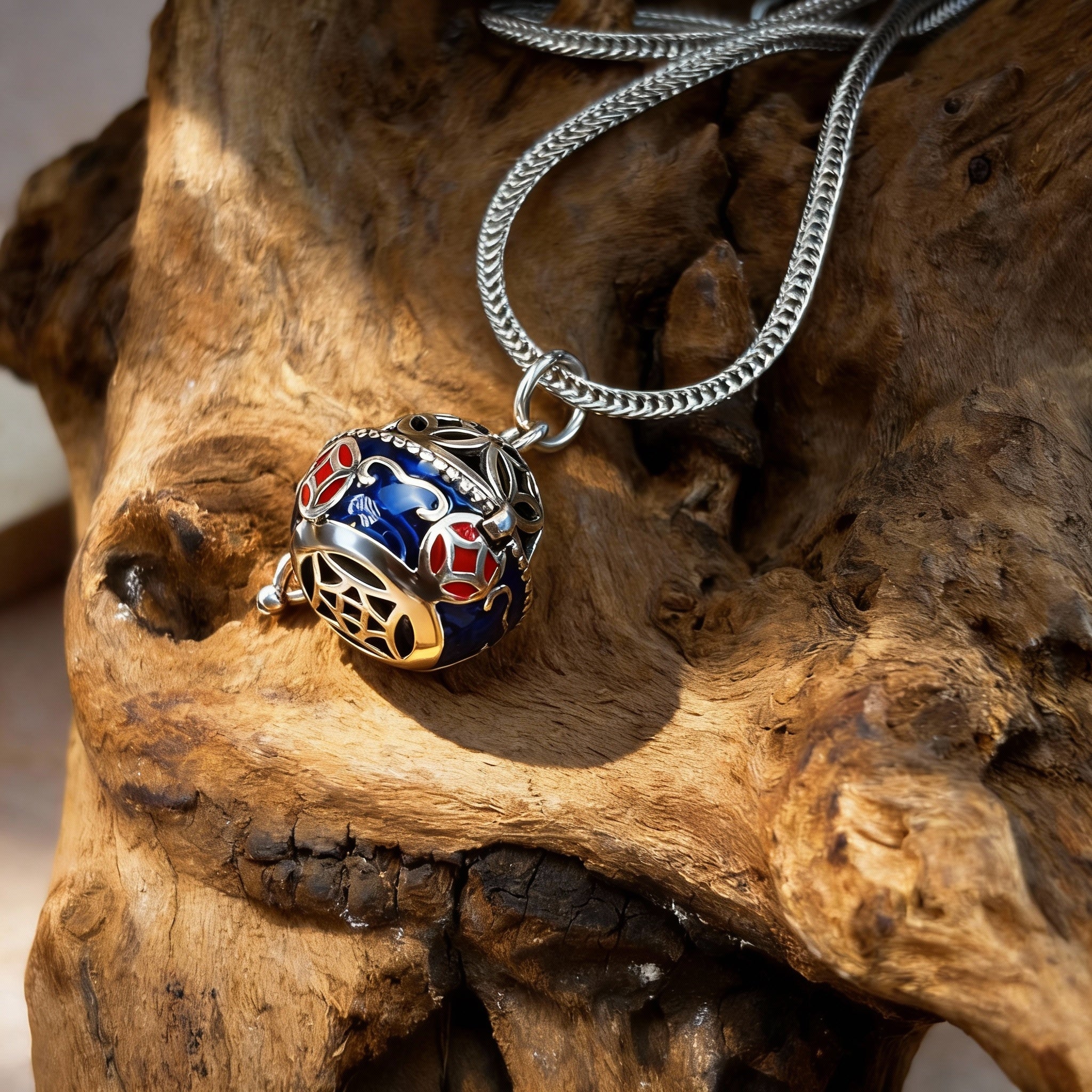 Blue Enamel Silver Serenity Harmony Necklace