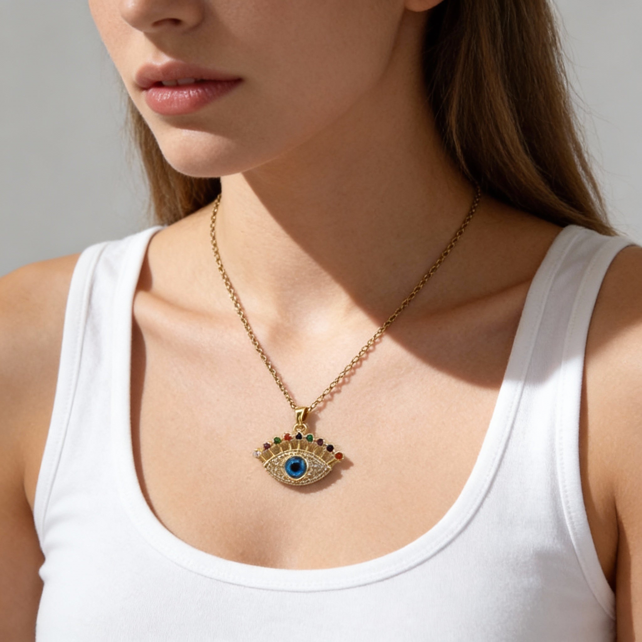 Blue Evil Eye Multi-Gem Protection Necklace