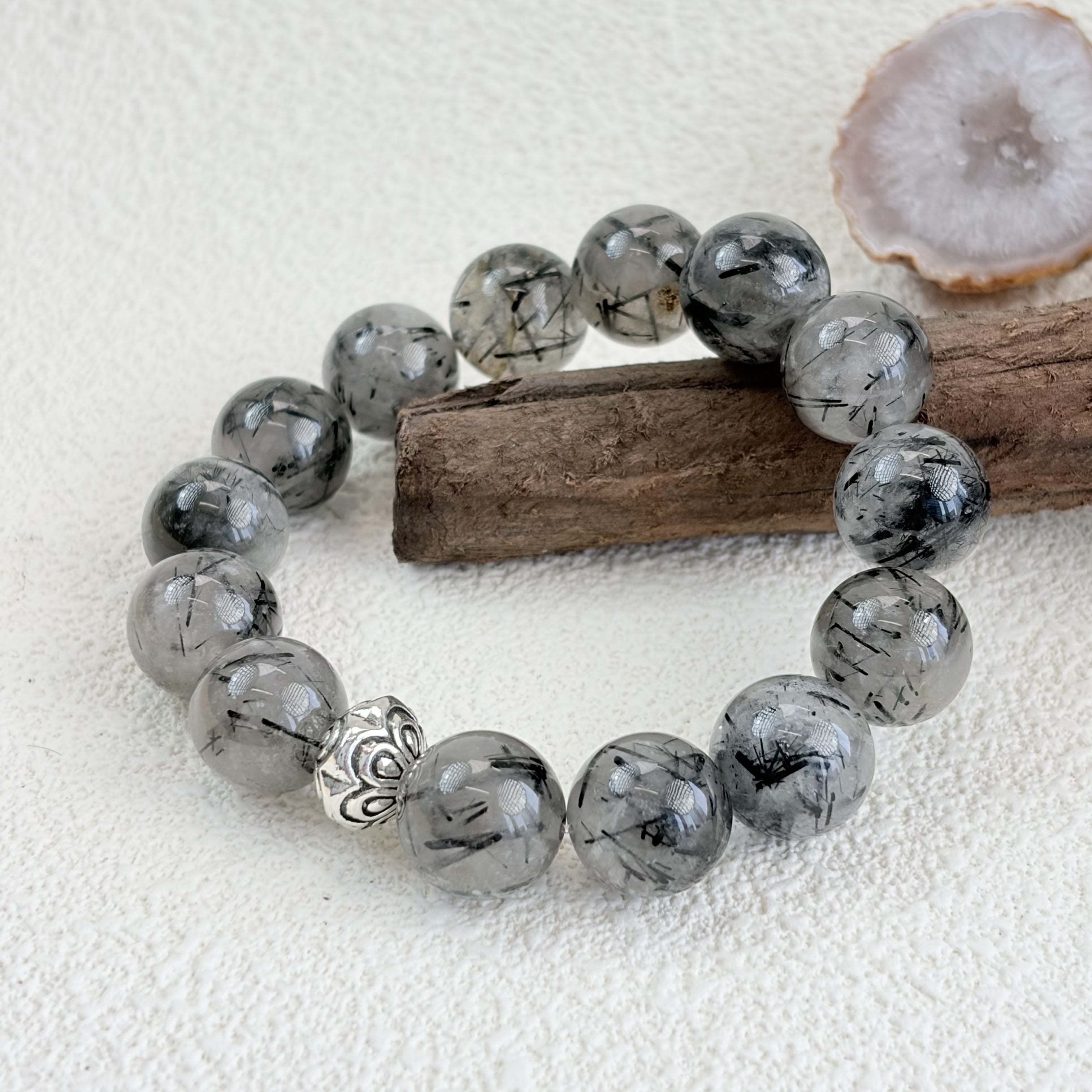Black Rutilated Quartz Silver Protection Bracelet