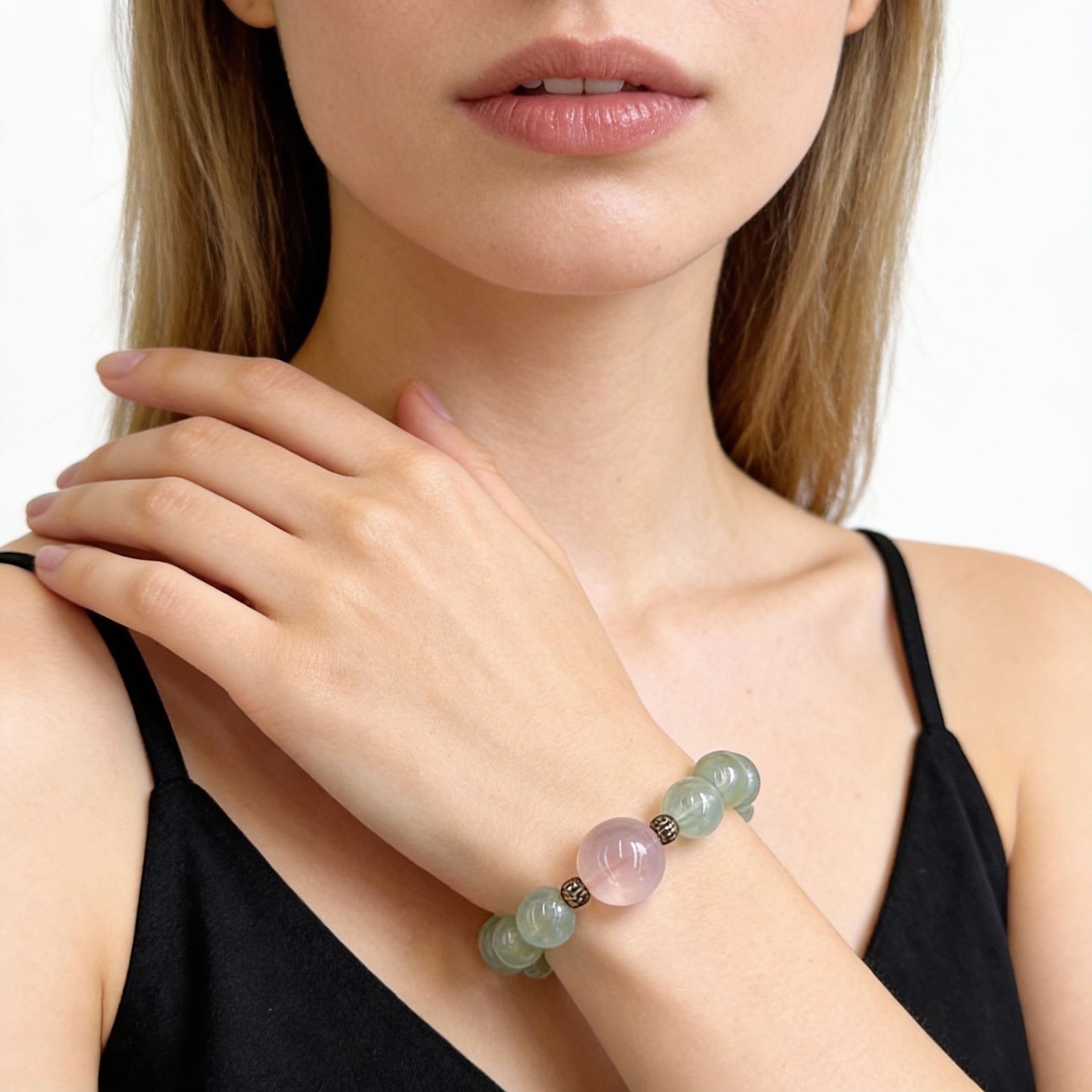 Green Fluorite Rose Quartz Clarity Love Harmony Bracelet