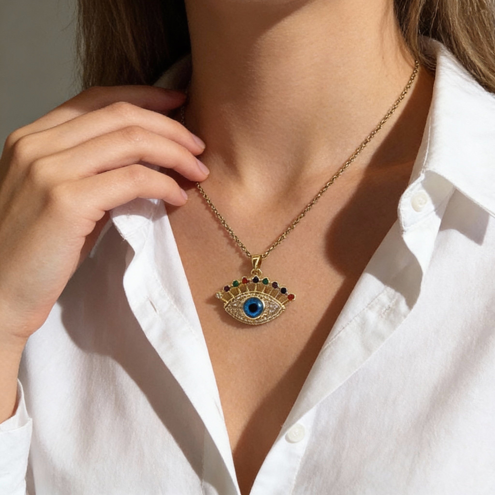 Blue Evil Eye Multi-Gem Protection Necklace