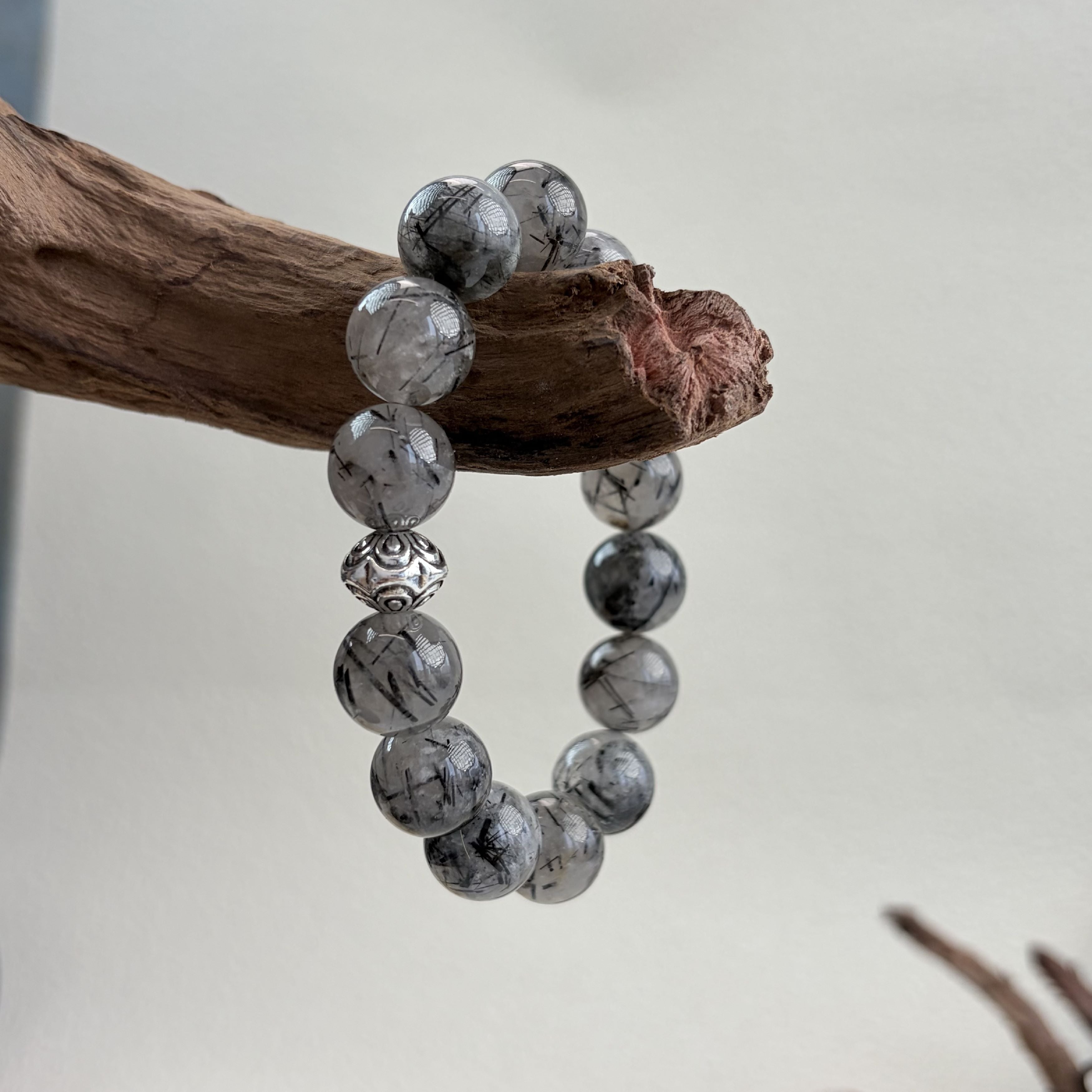 Black Rutilated Quartz Silver Protection Bracelet