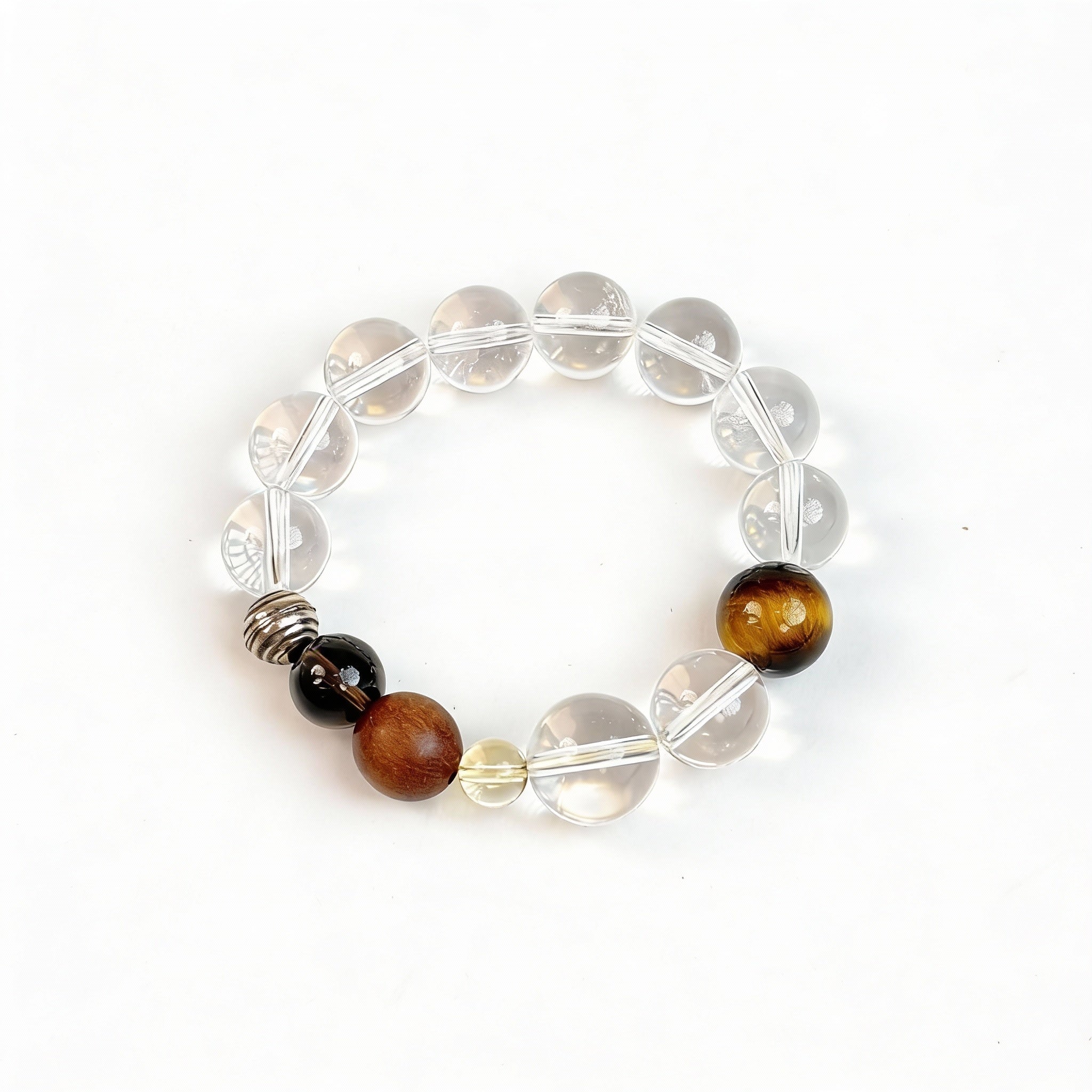 Tiger’s Eye Smoky Quartz Wooden Balance Bracelet