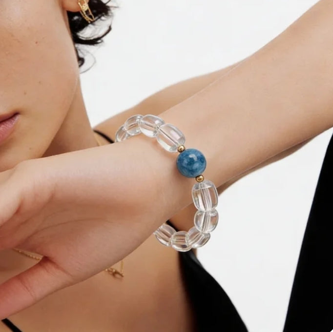 Clear Quartz Apatite Healing Energy Clarity Protection Bracelet