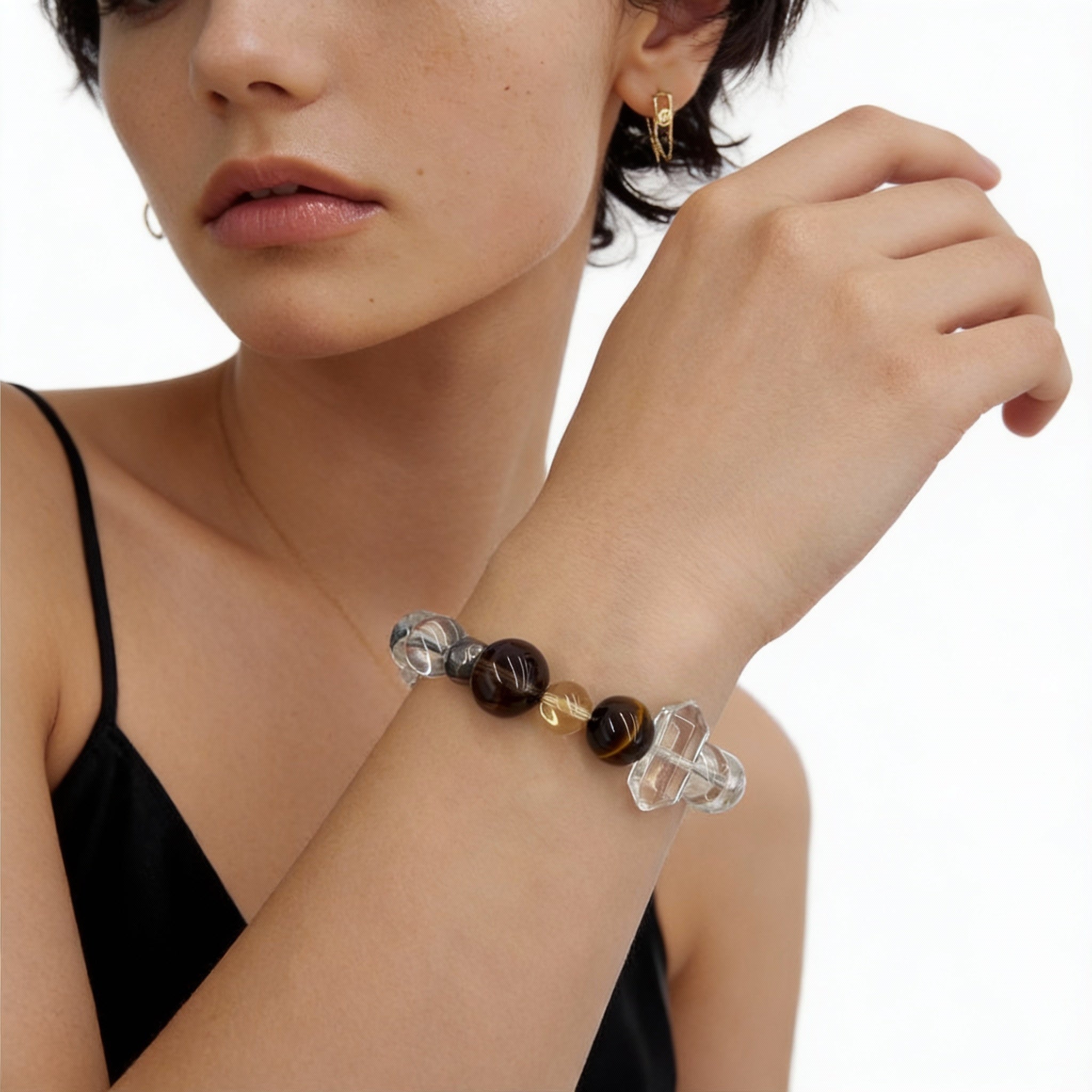 Clear Quartz Amethyst Sandalwood Protection Bracelet