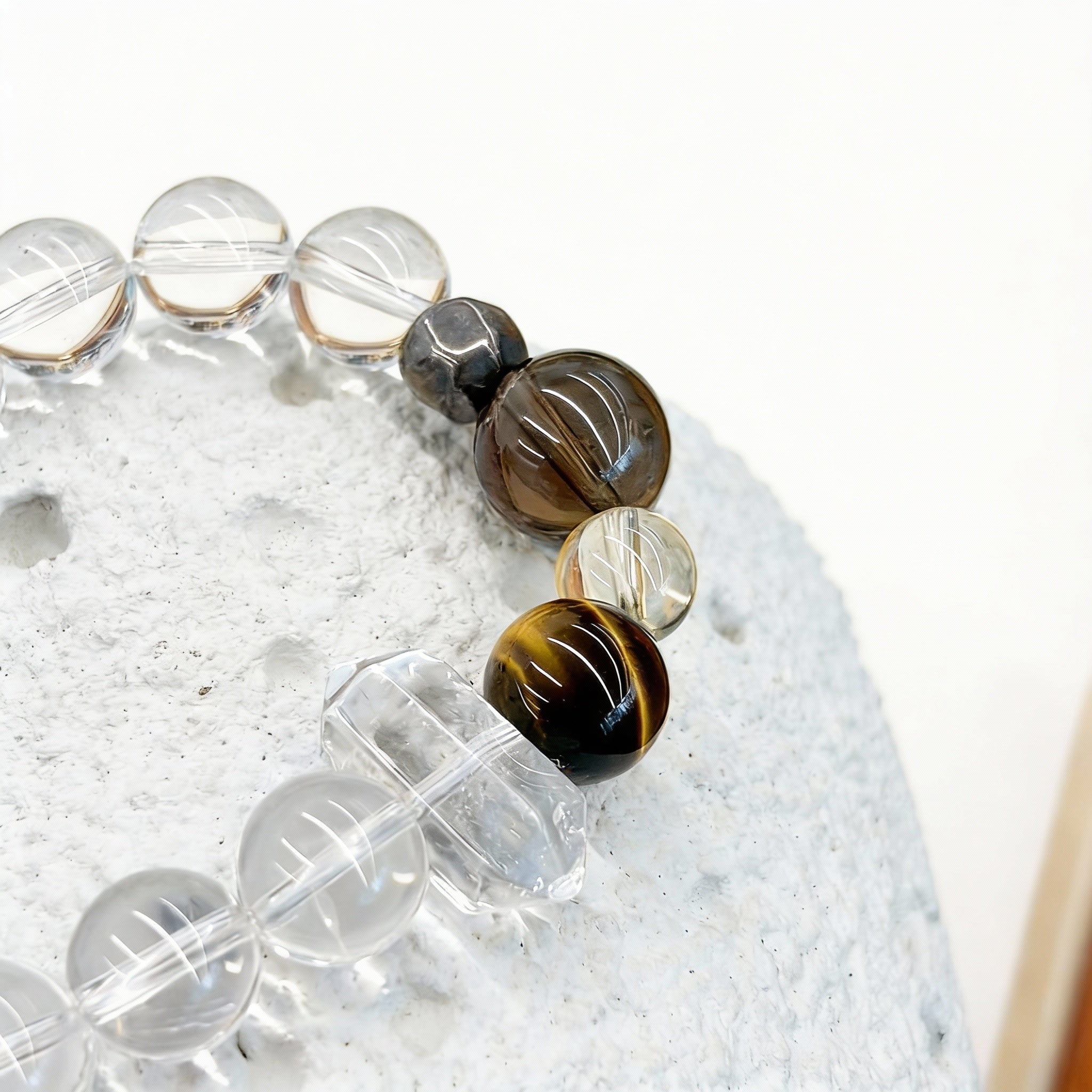 Clear Quartz Amethyst Sandalwood Protection Bracelet