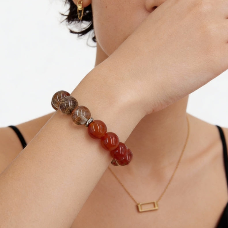 Red Rutilated Quartz Carnelian Red Agate Energy Wealth Bracelet