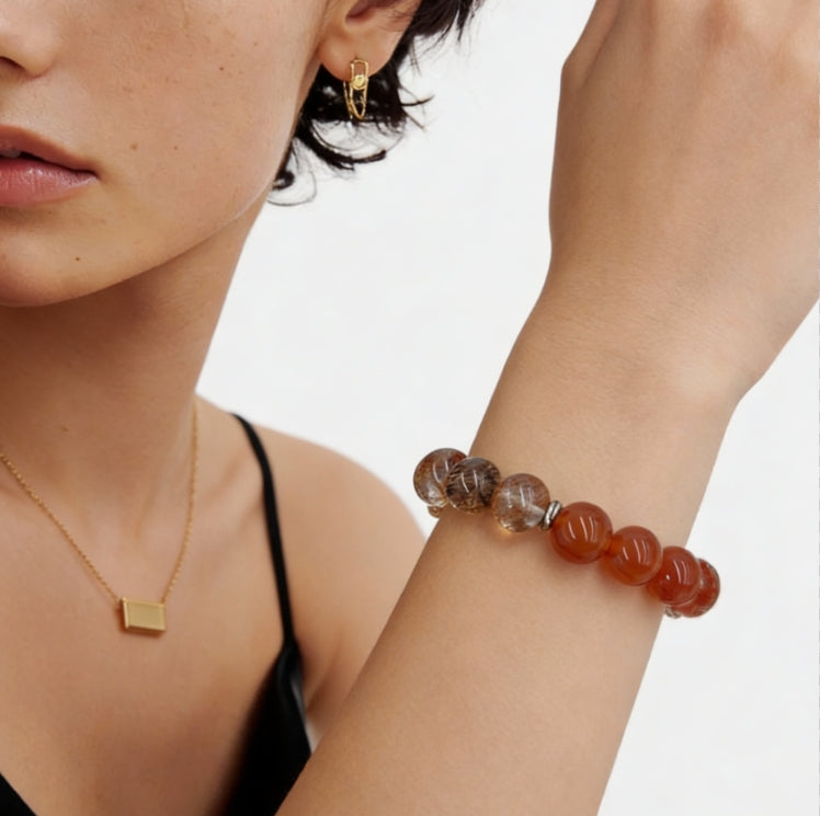Red Rutilated Quartz Carnelian Red Agate Energy Wealth Bracelet