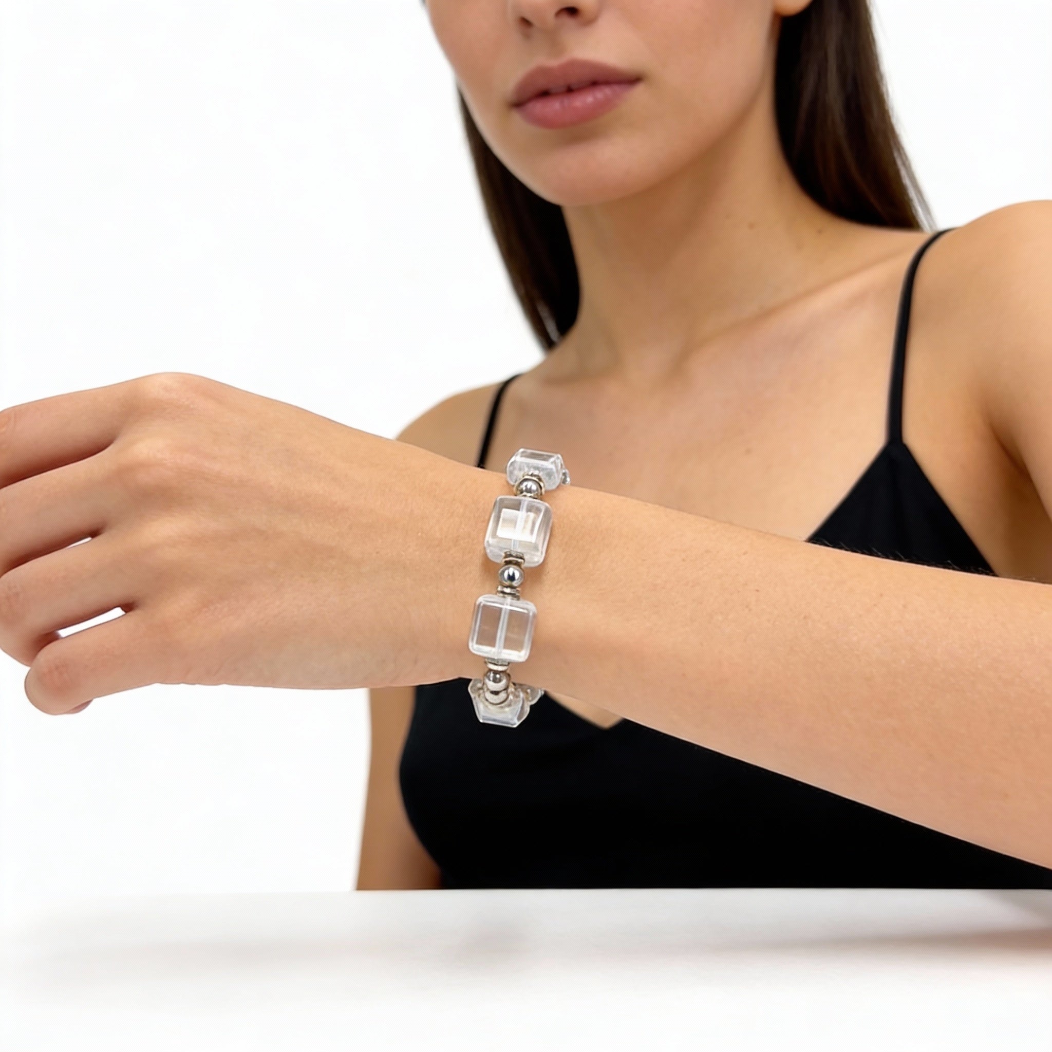 Clear Quartz Square Balance Protection Bracelet