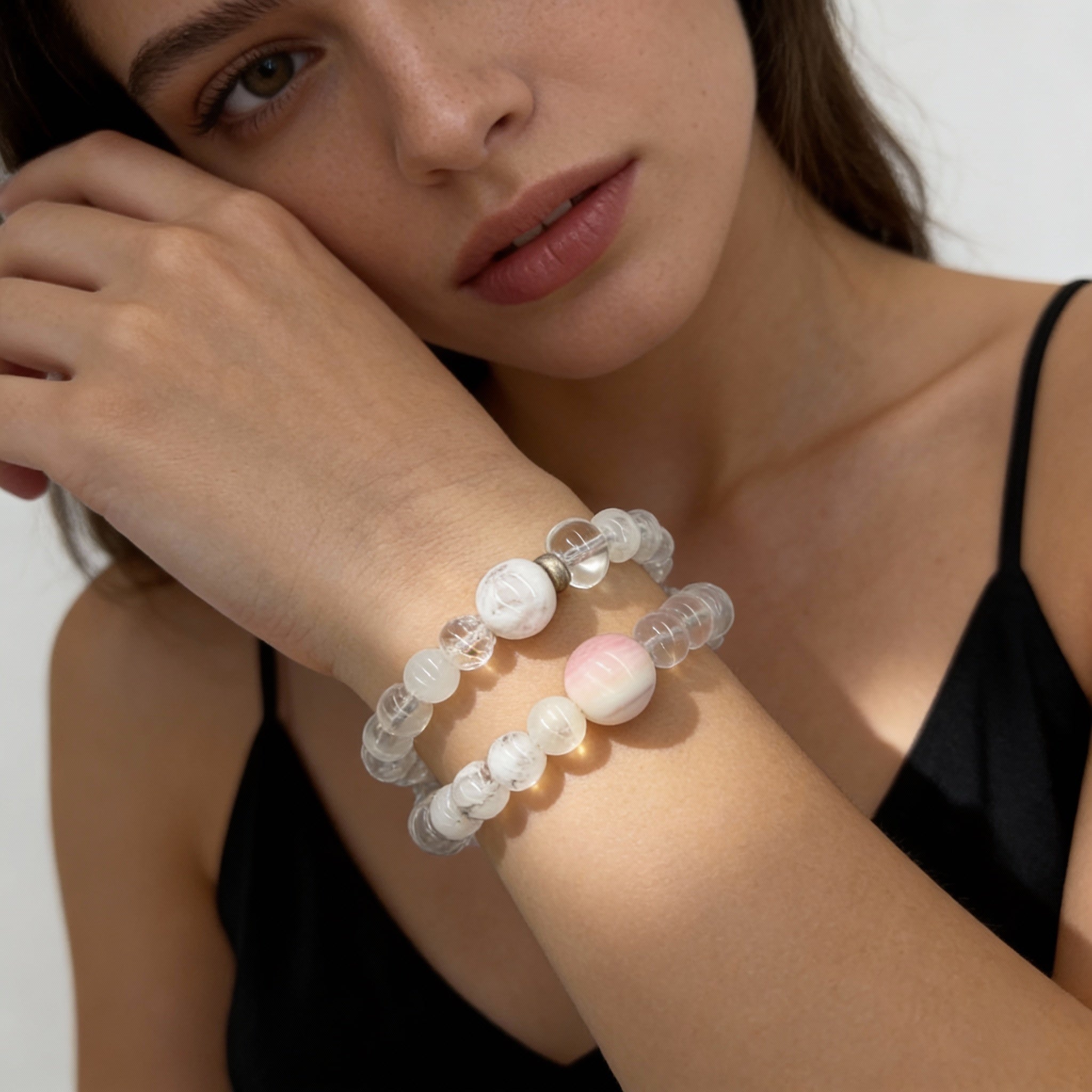 Rose Quartz Clear Quartz Agate Harmony Bracelet