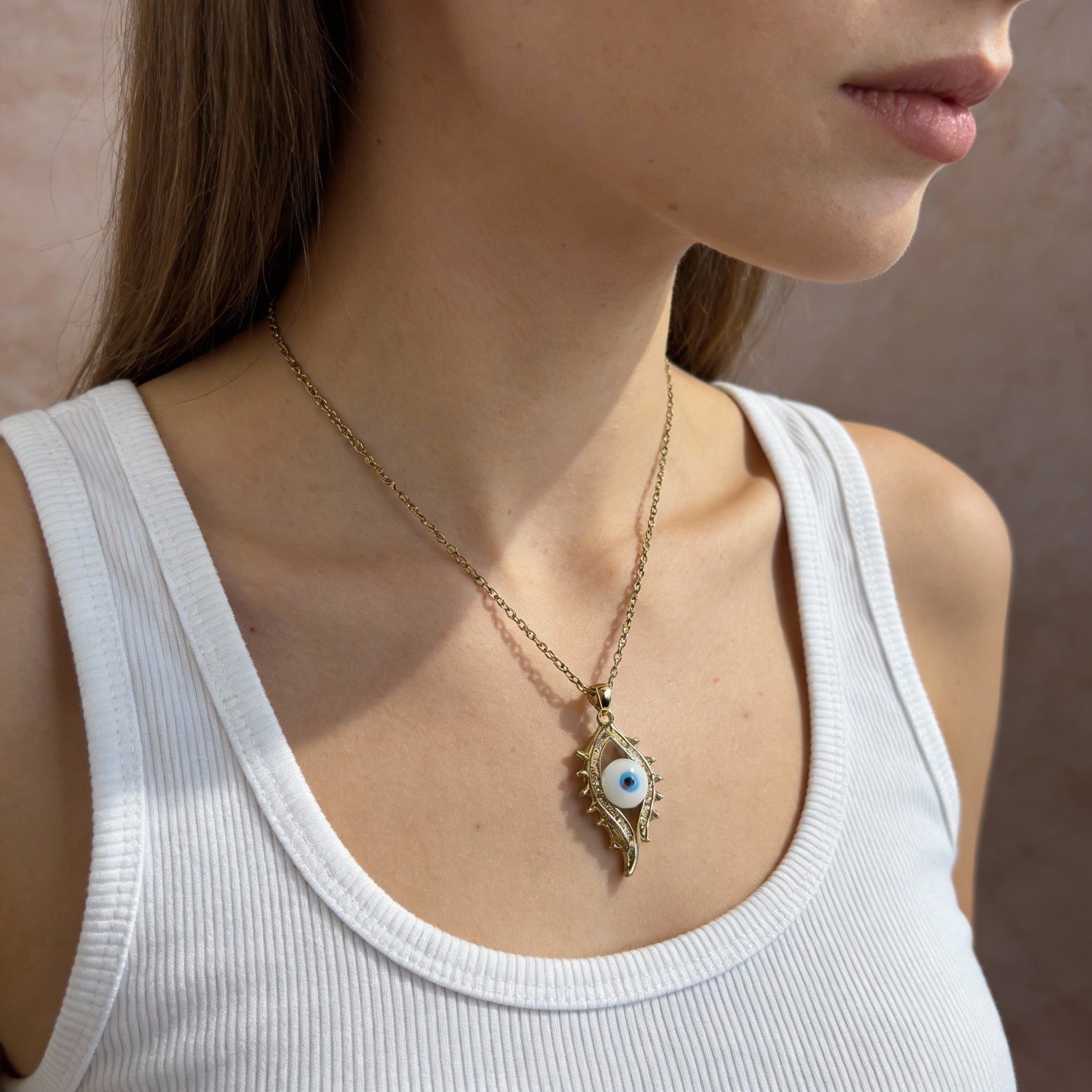 Blue Evil Eye Gold Crystal Protection Necklace